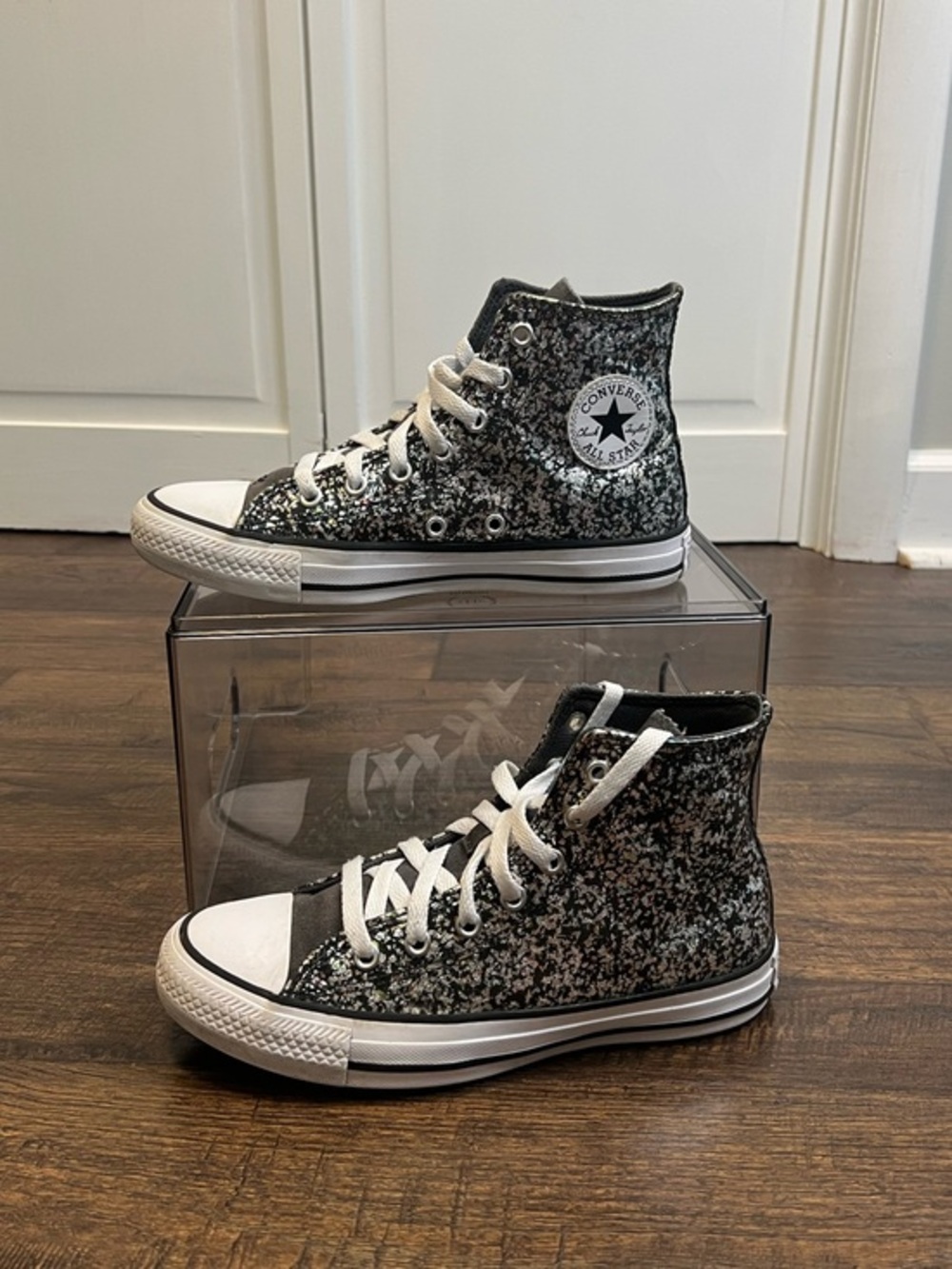 Converse Kids Black and White Glitter High Top Sneakers